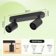 LED 천장 스포트라이트 GU10 전구 트랙 조명 교체 실내 복도 주방, 07 Type A 2 head Black, 01 No GU10 Bulb, 01 빠른  Mainland
