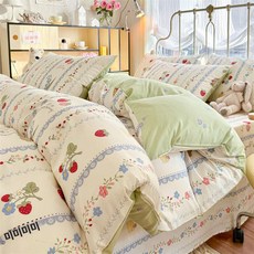 무인양품 순면 이불 커버 150x200 싱글 침대용 겨울 침구, 스트로베리 래빗