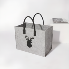 사슴 패턴 대용량 고급 펠트 접이식 수납 쇼핑백, 1개, 그레이