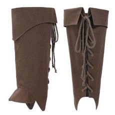 UJUROU 중세 해적 부츠 커버 코스튬 르네상스 리넨 레그 게이터 타이 업 LARP 렌 페어 액세서리 브라운. 단일 사이즈