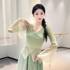 古典舞蹈服 綠色漸變套裝 仙氣飄逸練功服, 綠色漸變單上衣  單上衣 ,XL 120-135, 綠色漸變, 單上衣