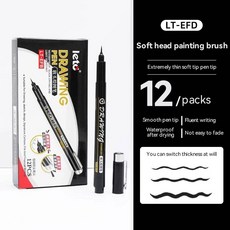 12/1개 화이트 젤 잉크 형광펜 마커 펜 부드러운 브러쉬 팁 방수 페인트 미술 드로잉 스케칭 검정 종이 만화용 213850, 12Pcs Black