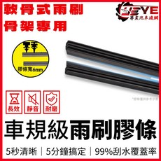 VEYE 軟骨雨刷替換膠條 6mm寬度 專用骨架 長效靜音耐磨, 寬度6mm-單條16吋（裸裝）
