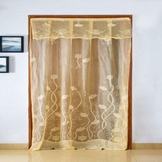 門簾掛簾防蚊網紗臥室蕾絲隔斷簾, 鬱金香 黃,80寬*200高送魔術貼