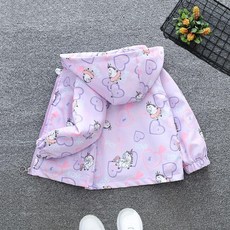 여아 바람막이 귀여운 캐릭터 후드점퍼 키즈 자켓 아동 봄점퍼 어린이 패션자켓, 90cm, M. 전면 프린트 코너 호스 재킷 퍼플