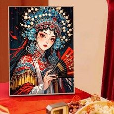 嗨購二店 裝飾畫 國潮國風數字油畫2025新款手繪塗色畫畫高級感手工丙烯填色油彩畫, 戲曲女郎2,30*40cm