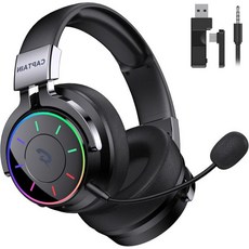 무선 PS5 게이밍 헤드셋 블루투스 5.4/2.4 GHz 유선 호환 가능 저지연 7.1 서라운드 RGB 조명 분리형 마이크 60시 연속 사용 스위치/PS4/PS5/PC 가벼운, 무선 PS5 게이밍 헤드셋 블루투스 5.4/2.4 GH