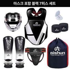 카프킥 미트 로우킥 레그킥 복싱 장비 두꺼운 보호대, 마스크 포함 7개 세트 블랙, XL