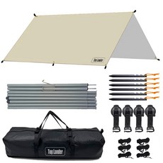 탑 랜더 대형 렉타 캠핑 방수 타프 차량용어닝 야외용 UV 차단, 타프 세트, 연한 카키