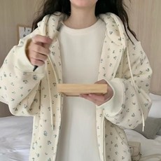 Vezri 여성 봄 가을 귀여운 플라워 패턴 후드 집업 캐주얼 자켓 ZFY