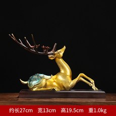 純銅鹿擺件彩銅梅花鹿對鹿, 福祿高升臥鎏金藍9079