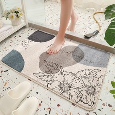 흡수성 욕실 발매트 미끄럼방지 플러시, 60x90cm (가정용) 셰르파, 1개, Shuixi 쌀 회색 꽃