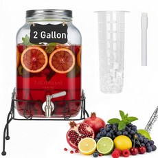 스탠드 아이스 실린더 스테인리스 스틸 누수 방지 스피곳 및 뚜껑이 있는 2갤런 유리 비버리지 디스펜서 파티용 주스용 메이슨 병 선 티 워터 레몬에이드