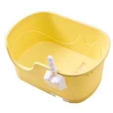 【PetHaus】除塵貓砂盆 台灣現貨 除塵功能 圍欄 大尺寸 加深 防濺 超大尺寸 半開放式, 黃, 1個