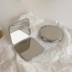 시크한 실버 사각형 휴대용 접이식 미니 손거울, 1개, 5.5cm 1개, 5.5cm