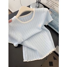 해피유통 프릴 포인트 V넥 반팔 블라우스 여성 여름 데일리 상의
