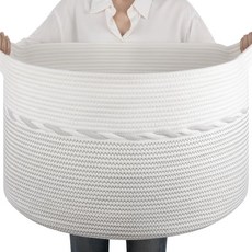 OIAHOMY 거실용 90L 담요 바구니 손잡이가 달린 대형 바구니 58.4 x 58.4 x 33cm(23 x 23 x 13인치) 담요 베개 어린이 강아지용 장난감, 23" x 23" x 13", 라이트 그레이 & 화이트