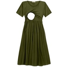 여성용 수유 드레스 여름 반소매 패치워크 주머니가 있는 임산부 의류 패턴 C XL