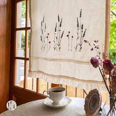 DECOVIEW 薰衣草刺繡復古流蘇窗簾, 米色/紅色/紫色/綠色