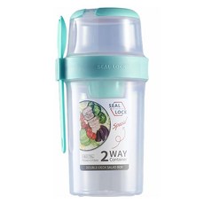 씰락 휴대용 이중 샐러드 컵 스푼 포함 일반도시락, 1개, 310ml + 760ml 녹색