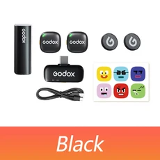 GODOX C01 Kit2 무선 라발리에 마이크 충전 케이스 포함 스마트폰용 200피트 범위 브이로그 촬영 통신용, 01 검정색