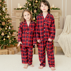 국내제작 129 기모레드체크 긴팔 아동상하 잠옷SET(남여공용)