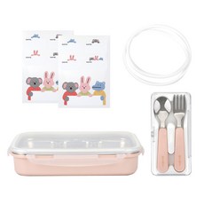 데일리라이크 봉봉 스텐 식판 스푼포크 세트, 02식판+수저세트_복숭아, 1개