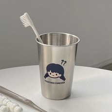 不銹鋼漱口杯 情侶款牙刷杯 簡約卡通創意杯, 1個, 卡通定製 問號女孩-圓潤盃口不傷口