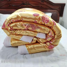 혼수비단이불 지퍼형 전통예단 원앙 용 봉황 모란꽃, 용봉 더블 해피니스 라이트옐로우+화이트