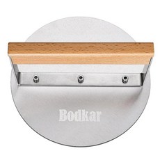 Bodkar Smash Burger Press 15.2cm(6인치) 원형 스테인리스 스틸 버거 스매셔 나무 손잡이 베이컨 햄버거 그릴 미트 프레스