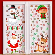 Cholemy 68피스 4장 크리스마스 도어 스티커 눈사람 장식 벽 탈착식 캔디 산타 데칼 눈송이 요정 순록 부착 창문 냉장고 가정용 유리용, Cholemy 68피스 4장 크리스마스 도어 스티커 눈