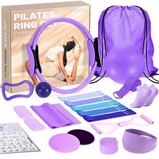 Flickzy 여성용 필라테스 링 20개 세트 매직 서클 30.5cm12인치 저항 밴드 포함 가정 운동을 위한 키트 강도 토닝 및 유연성을 장비핑크 15개 17637, 퍼플