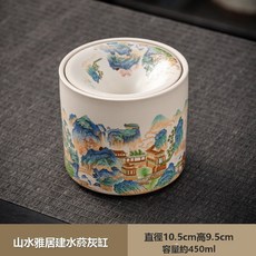 Tonkon 中國風山水雅居建水煙灰缸家用客廳防灰飛防風煙缸陶瓷茶渣缸水盂, 1個, 山水雅居建水菸灰缸:如圖所示4557