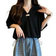短袖T恤女夏寬鬆顯瘦洋氣減齡小個子短版V領