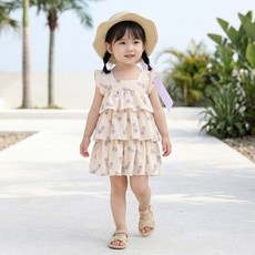 몽실이 러블리 캉캉 나시 아동 여름 원피스 모자세트 여아 외출복 플라워 자매룩