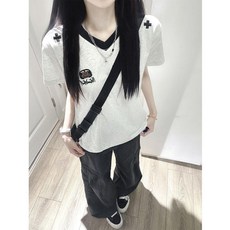 여성 브이넥 긴팔 반팔티 여름 캐주얼 레이어드 슬림핏 티셔츠