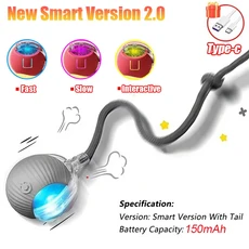 새로운 고양이 대화 형 공 장난감 자동 롤링 가짜 꼬리 충전식 스마트 애완 동물 전기 개 훈련 마우스를 모, 02 Version 2.0 Grey