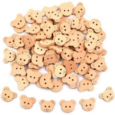 나무 곰 단추 둥근 구멍 공예 바느질 수제 스크랩북킹 아트 프로젝트 홈 장식용, 1. 100PCS