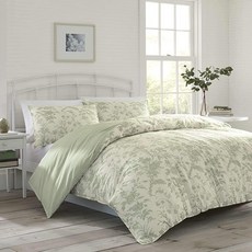 Laura Ashley 홈 - 트윈 이불 커버 세트 매칭 샴이 있는 양면 면 침구 사계절용 경량 홈 데코 (나탈리 세이지 트윈)