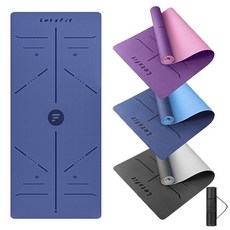 윤하우스1+1SET Letsfit 렛츠핏 프리미엄TPE 요가매트 필라테스 홈트 운동매트, 블루_블랙, 1개