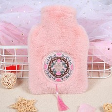 雙插手熱水袋註水毛絨可愛暖手寶學生大小號灌水暖水袋敷肚子暖宮, 1個, 粉色-國風款（1000ML)