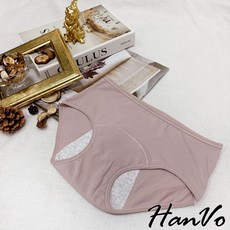 HanVo 簡約素色純棉生理褲 吸濕排汗防漏中腰內褲, 迷霧粉