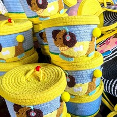 山姆喜餅 寶寶雙柄防漏零食罐 雙握把 零食碗 雙耳防溢零食盒, 黃色狗狗, 1個, 黃色狗狗