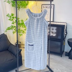 泡芙 可穿式浴巾 吊帶成人吸水浴袍浴裙, 灰色A類母嬰級【浴裙】