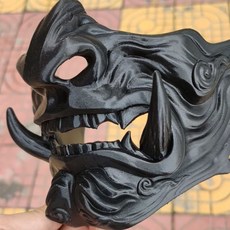 赤般若面具全臉cosplay能面罩，萬聖節鬼武士紅色獠牙鬼臉面具，派對舞會角色扮演道具, 1個, 黑色(3d打印), 黑色(3d打印)