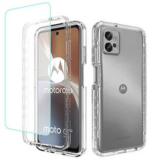 Tothedu 모토 G32용 휴대폰 케이스 투명 풀 바디 보호 하드 PC 쉘 TPU 범퍼 커버 강화 유리 액정보호필름 (투명)