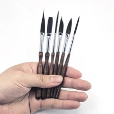 6pcs 미니 휴대용 아트 브러쉬 나일론 짧은 줄기 나무 학생을위한 수채화 아크릴 페인트 그림 용품, 1개