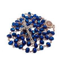 Nazareth Store 딥 블루 크리스탈 비즈 묵주 목걸이 가톨릭 기도 예루살렘 거룩한 토양 메달 십자가 앤티크 종교 묵주 비즈 컬렉션