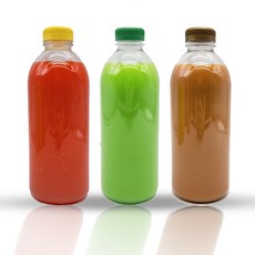 레트로 우유병 모양 페트병 1L X 90p (1000cc) 12가지 다양한 캡 색상, 노랑, 90개