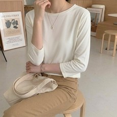 데일리앤 나디아 국내생산 부드러운 면 모달 스판 이너 무지 7부 여성 기본티